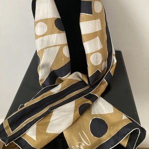 Vera Neumann Geometric Gold/ Black Silk Scarf- Vintage Hand Rolled Hem 15x44